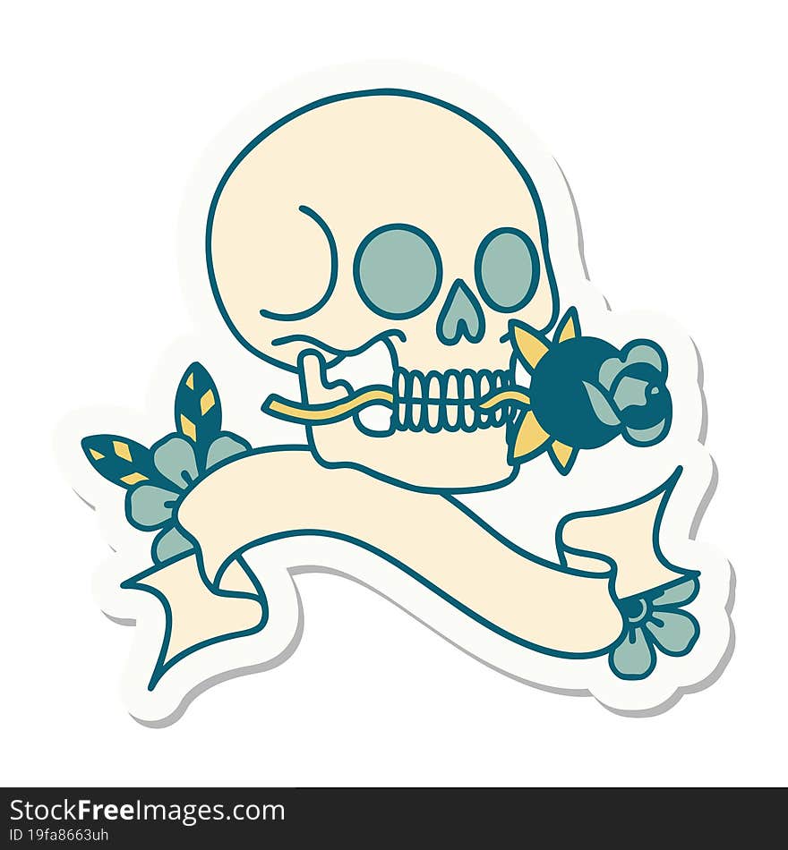 tattoo sticker with banner of a skull