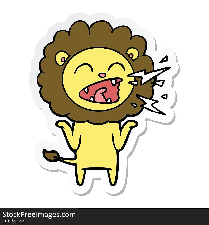 Sticker Of A Cartoon Roaring Lion