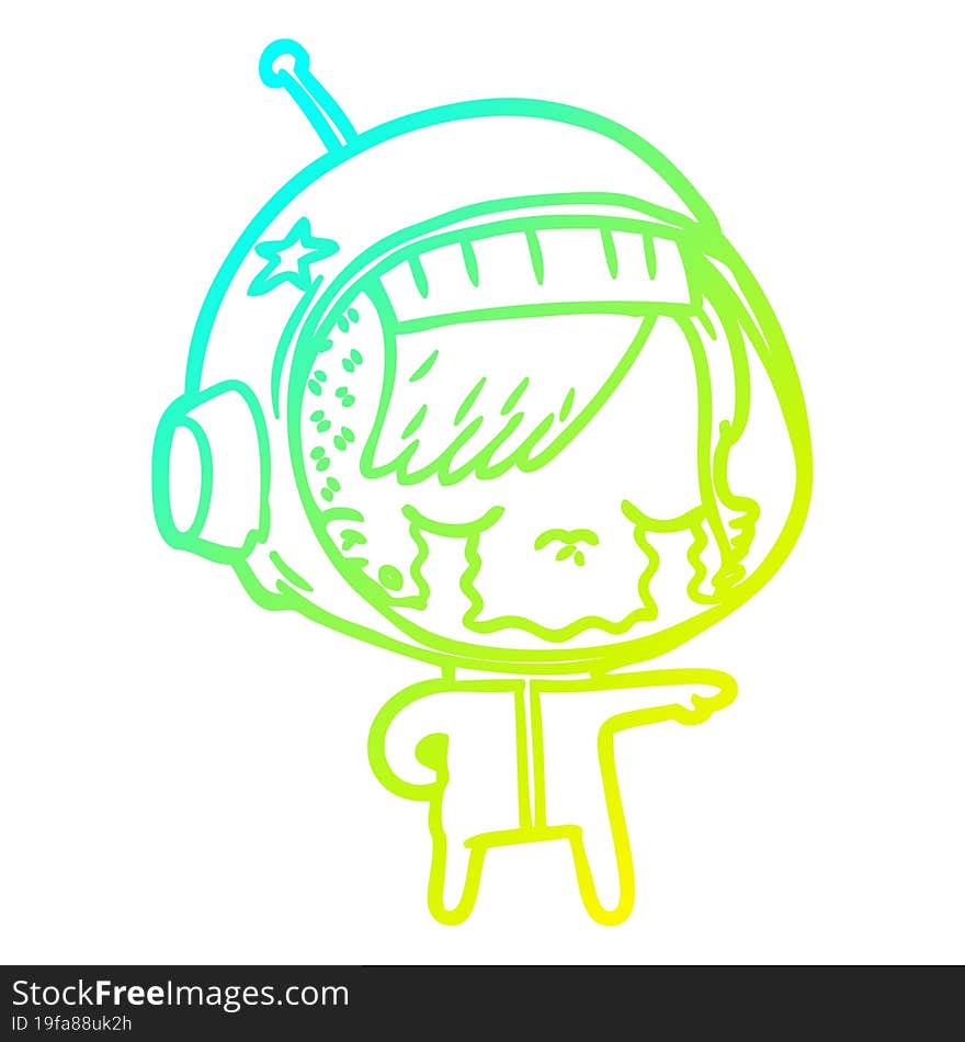 cold gradient line drawing cartoon crying astronaut girl