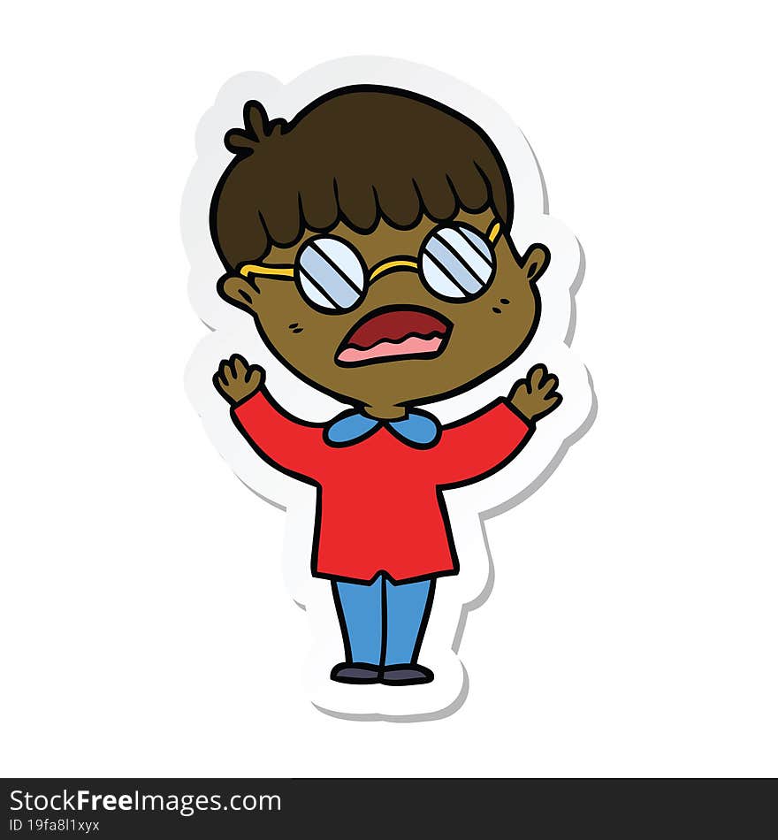 Sticker Of A Cartoon Boy Wearing Spectacles