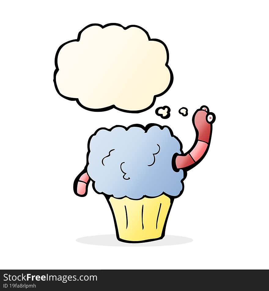 Cartoon Worm In Cupcake With Thought Bubble