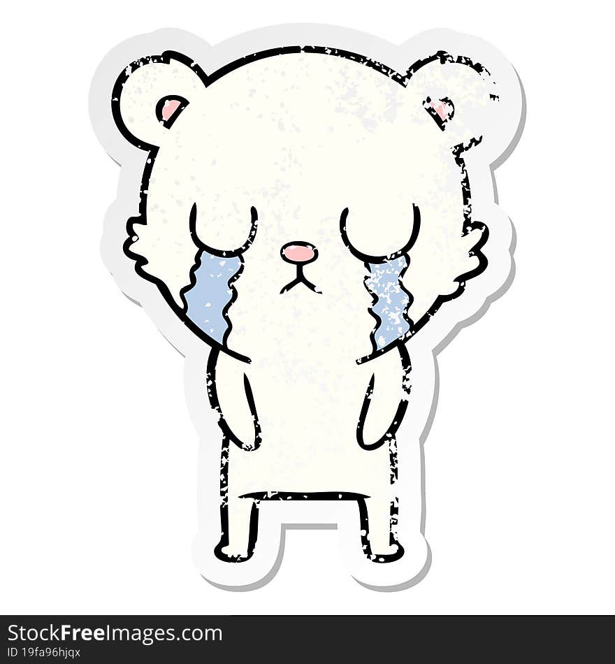 distressed sticker of a crying polar bear cartoon