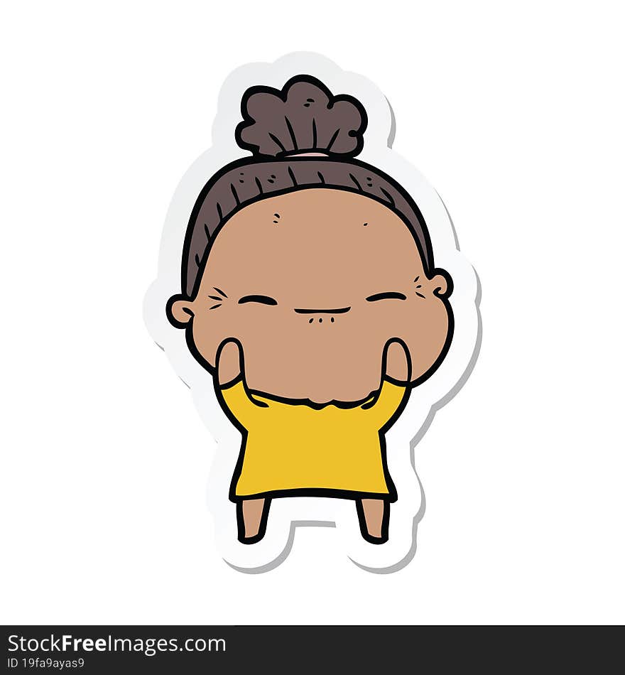 Sticker Of A Cartoon Peaceful Old Woman