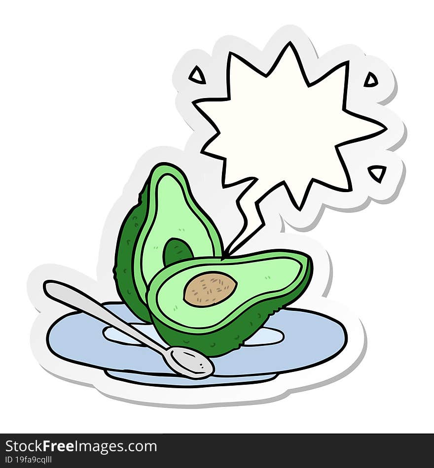 cartoon halved avocado and speech bubble sticker