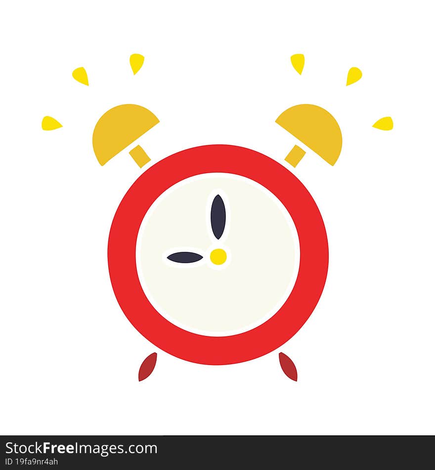 flat color retro cartoon ringing alarm clock