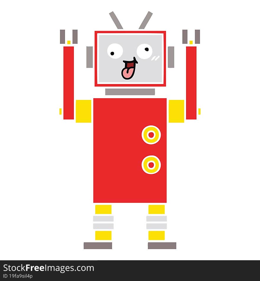 Flat Color Retro Cartoon Crazy Robot