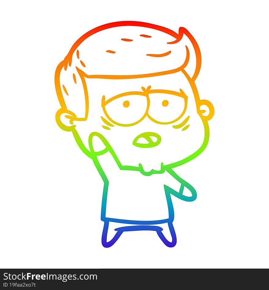 rainbow gradient line drawing cartoon tired man