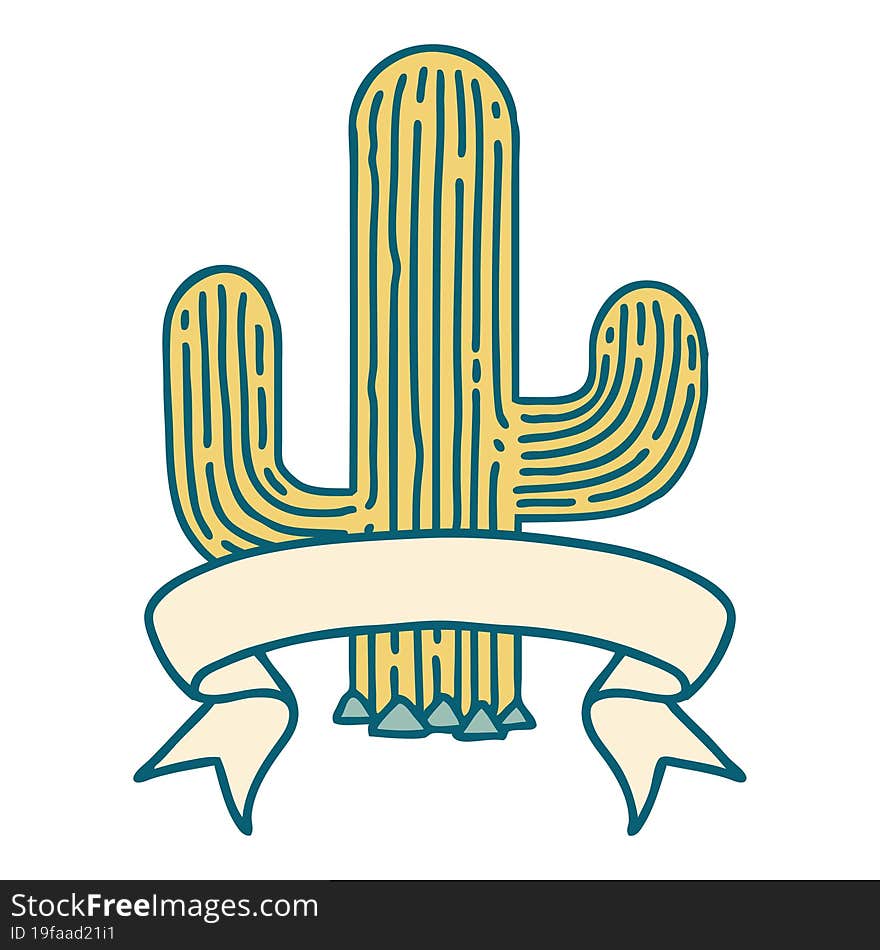 Tattoo With Banner Of A Cactus