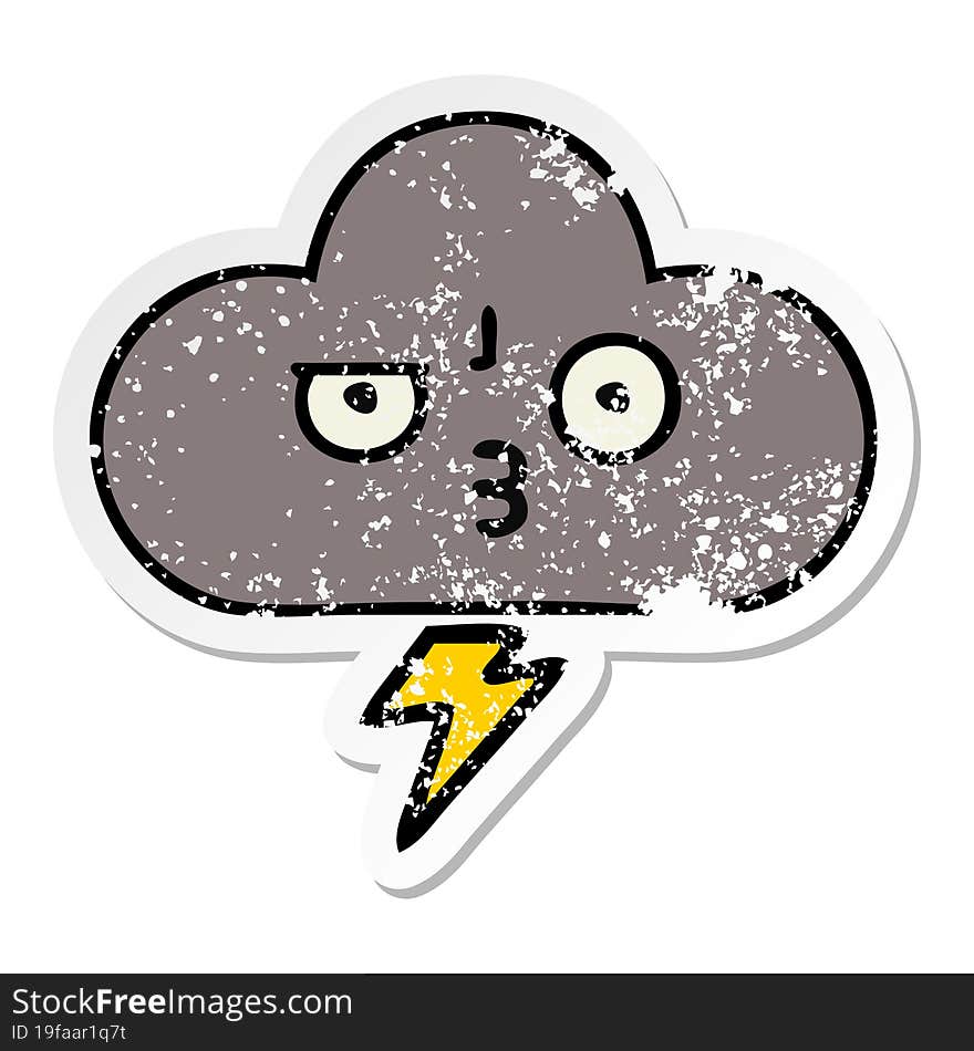 distressed sticker of a cute cartoon storm cloud