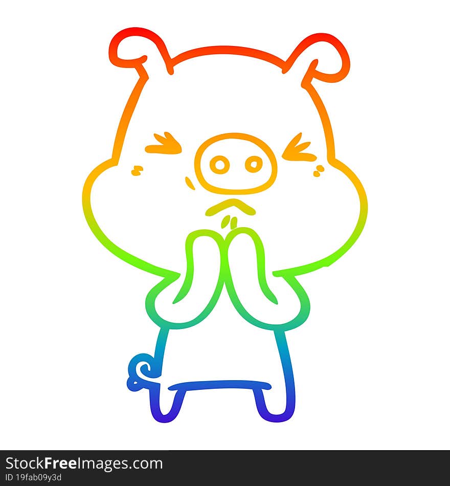 Rainbow Gradient Line Drawing Cartoon Grumpy Pig