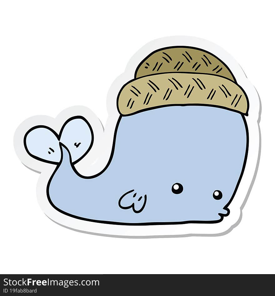 Sticker Of A Cartoon Whale Wearing Hat