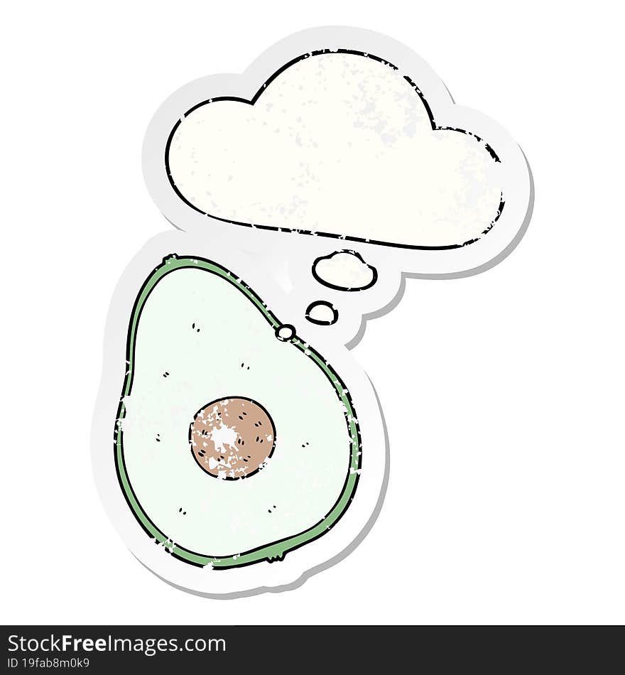 Cartoon Avocado And Thought Bubble As A Distressed Worn Sticker