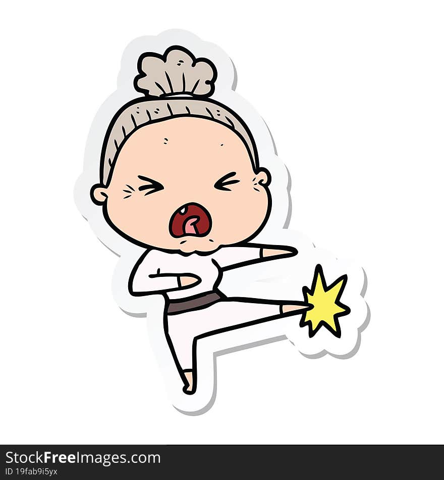 sticker of a cartoon angry old woman