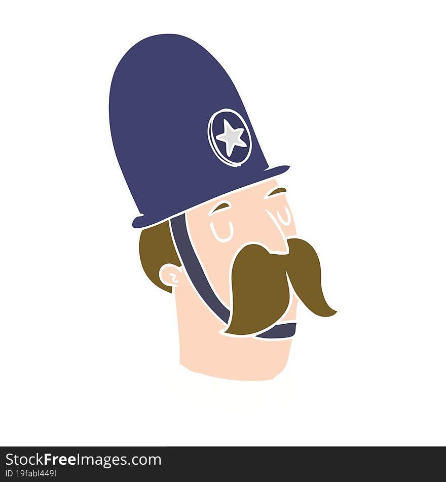 Flat Color Style Cartoon Policeman With Mustache