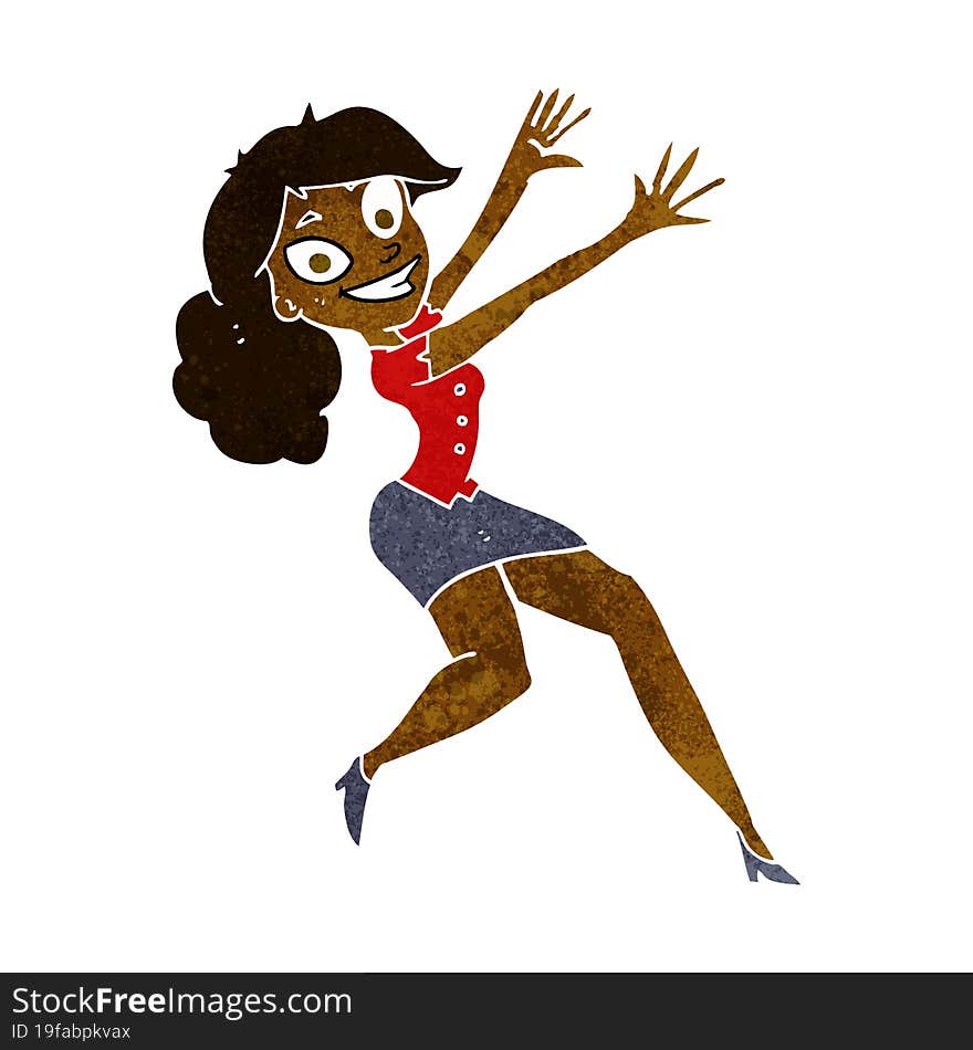 cartoon happy woman jumping