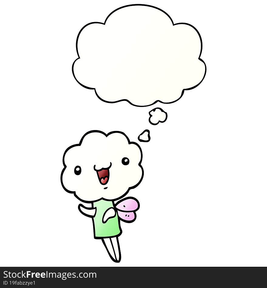 cute cartoon cloud head creature with thought bubble in smooth gradient style