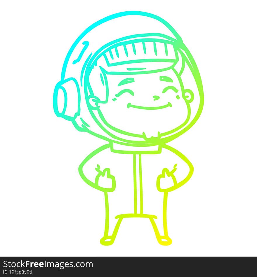 cold gradient line drawing of a happy cartoon astronaut