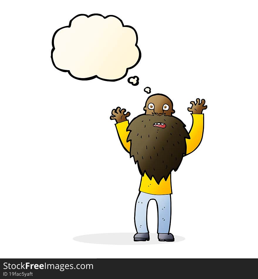 Cartoon Frightened Old Man With Beard With Thought Bubble