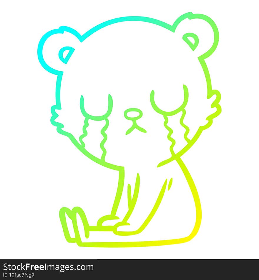 cold gradient line drawing crying polar bear cartoon