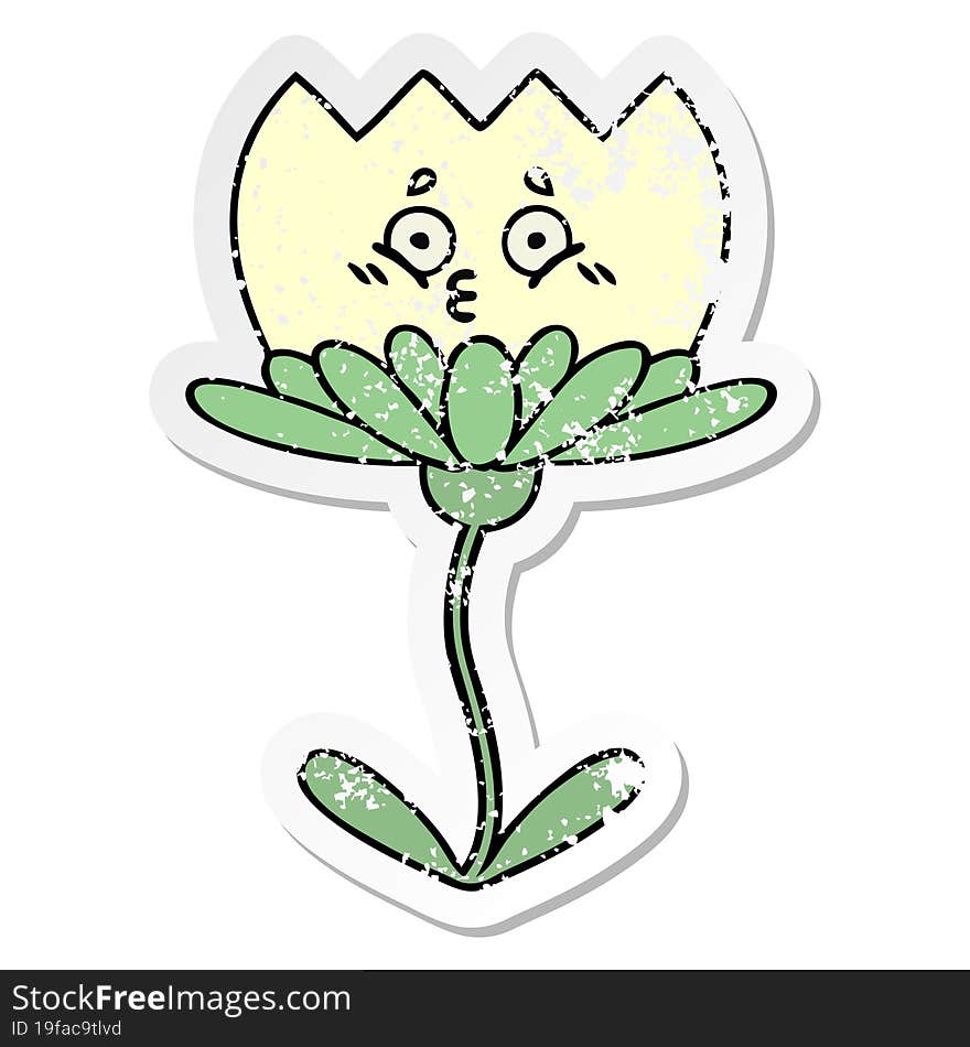 distressed sticker of a cute cartoon flower