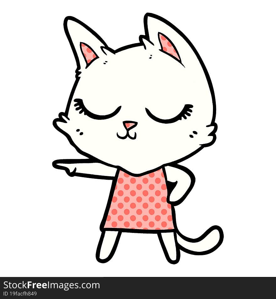 calm cartoon cat girl pointing. calm cartoon cat girl pointing