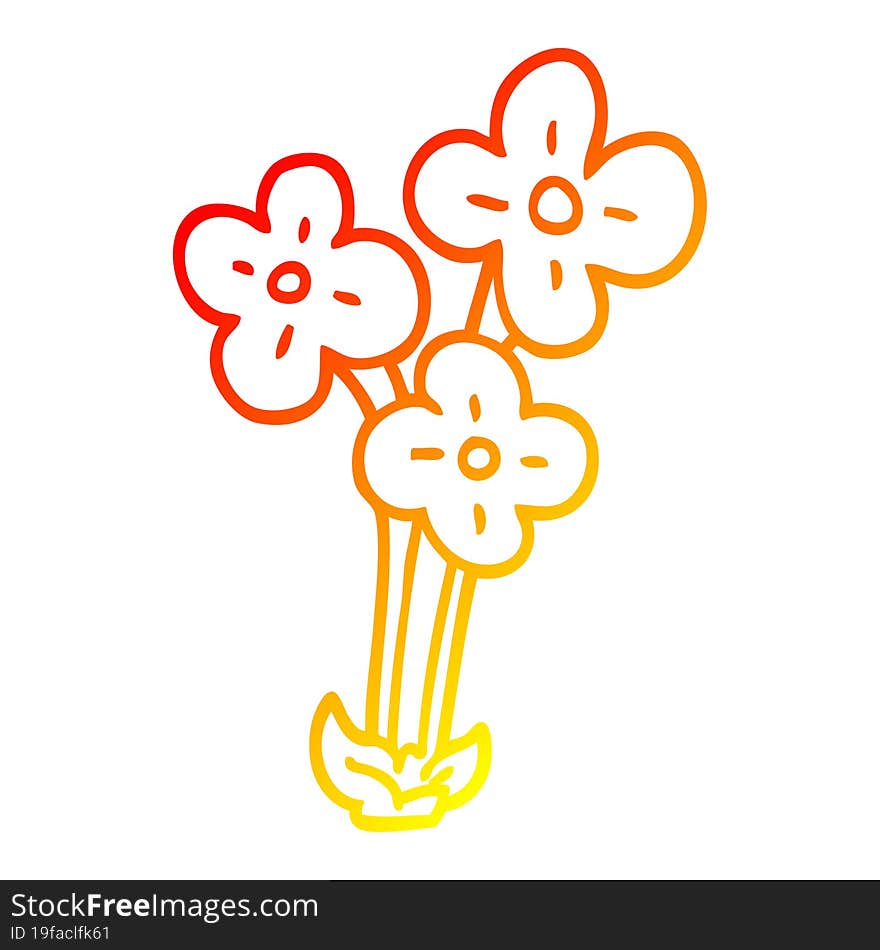 Warm Gradient Line Drawing Cartoon Bunch Of Flowers