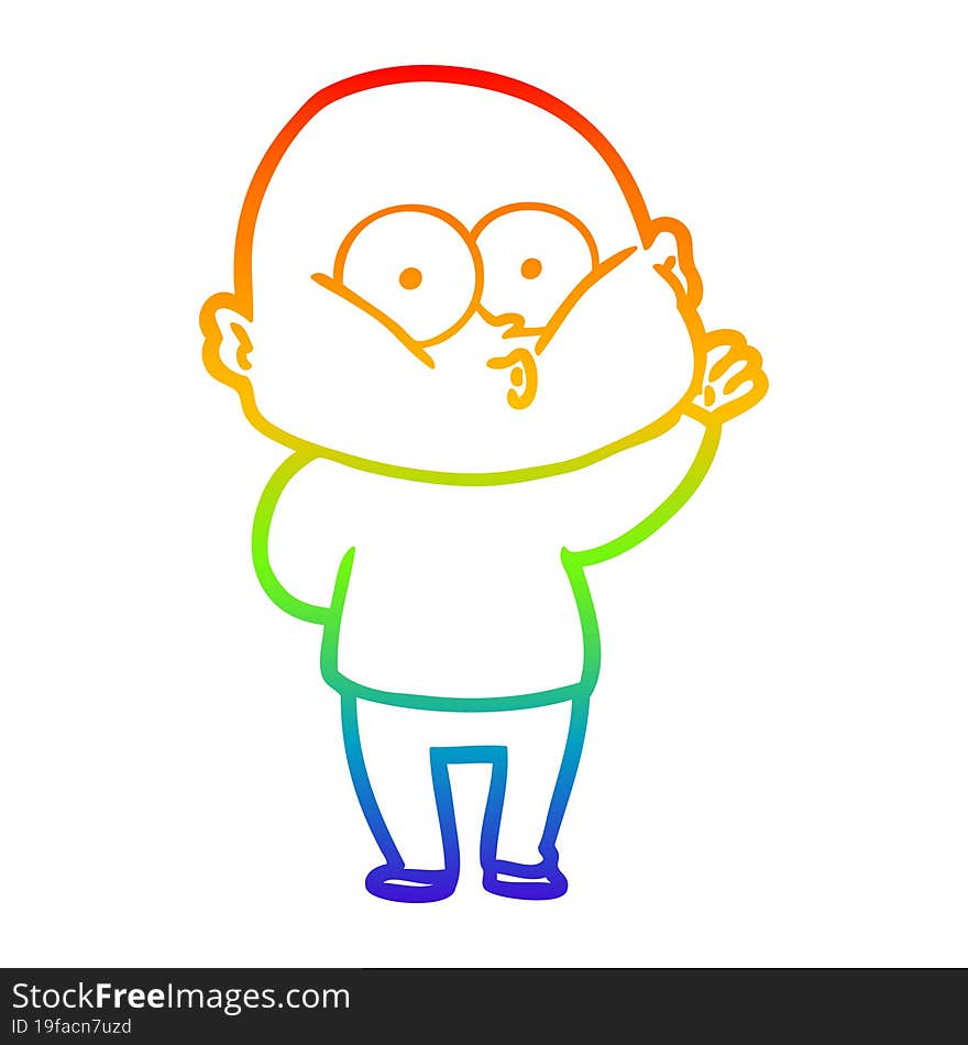 Rainbow Gradient Line Drawing Cartoon Bald Man Staring