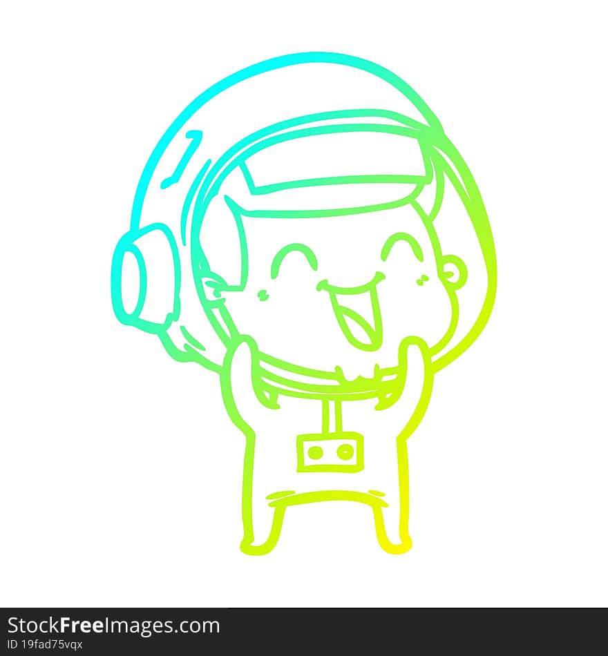 cold gradient line drawing of a happy cartoon astronaut