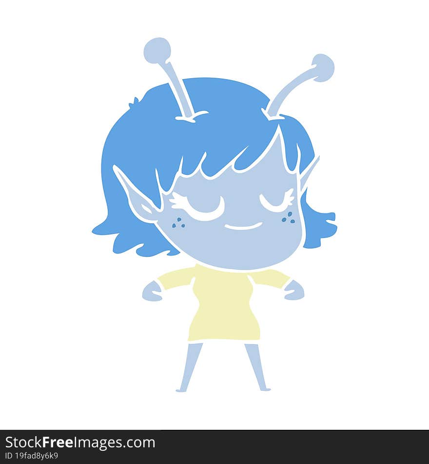 smiling alien girl flat color style cartoon