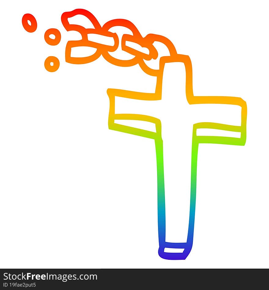 rainbow gradient line drawing cartoon silver cross