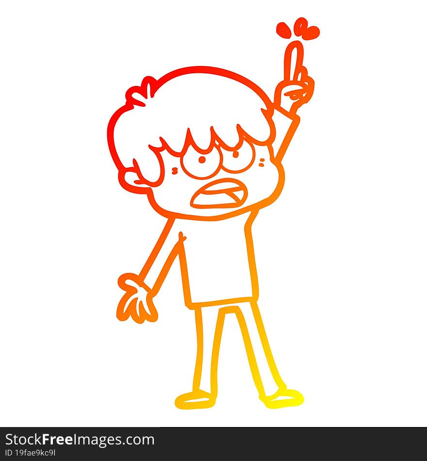 Warm Gradient Line Drawing Worried Cartoon Boy