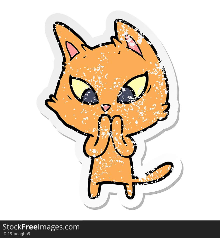 distressed sticker of a confused cartoon cat