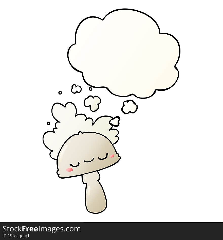 cartoon mushroom with spoor cloud with thought bubble in smooth gradient style