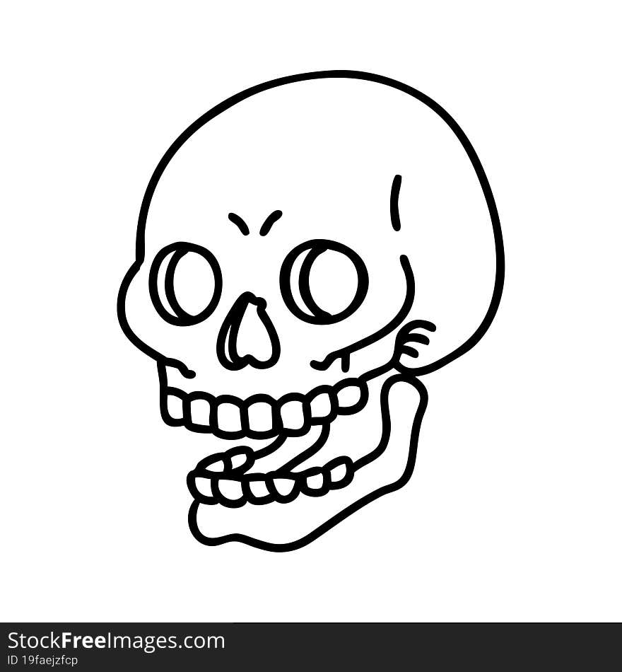 tattoo in black line style of a skull. tattoo in black line style of a skull