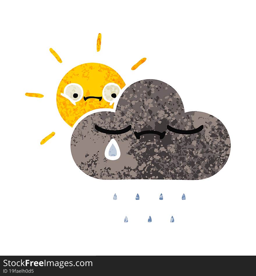 Retro Illustration Style Cartoon Storm Cloud And Sun