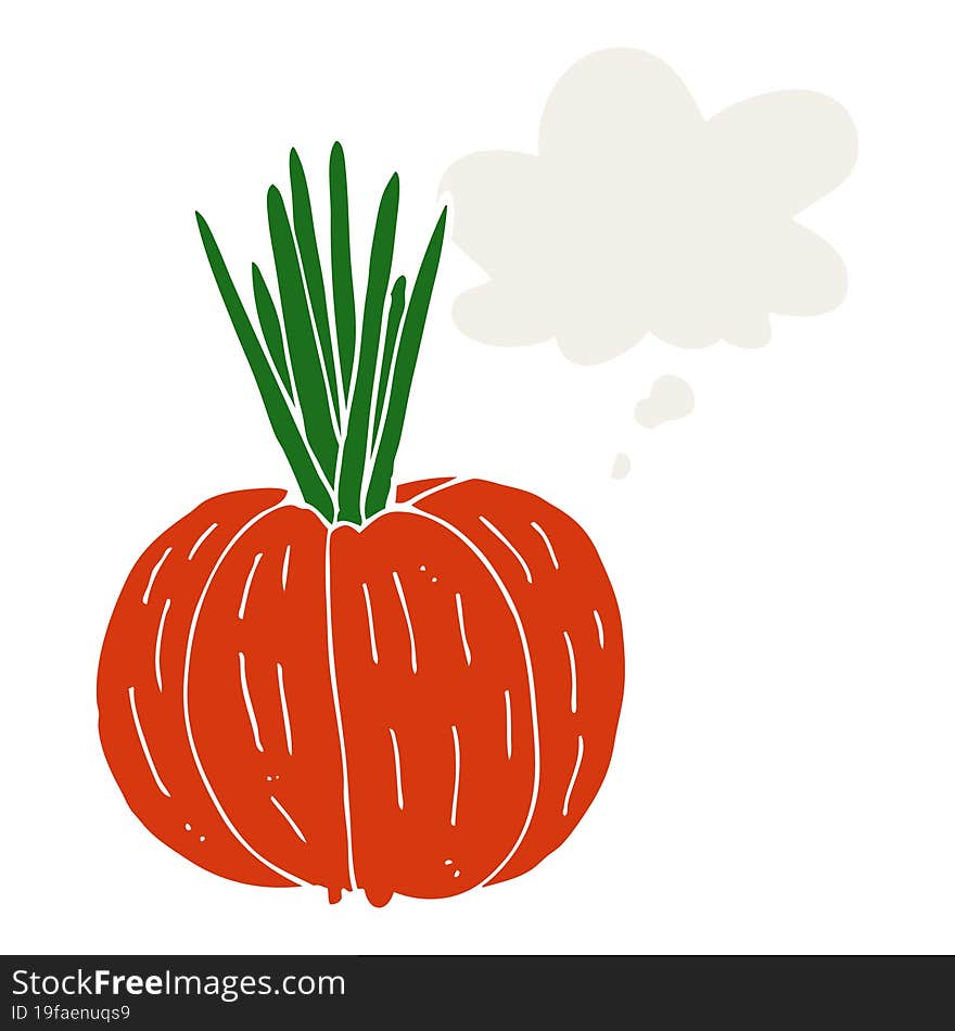 cartoon vegetable and thought bubble in retro style