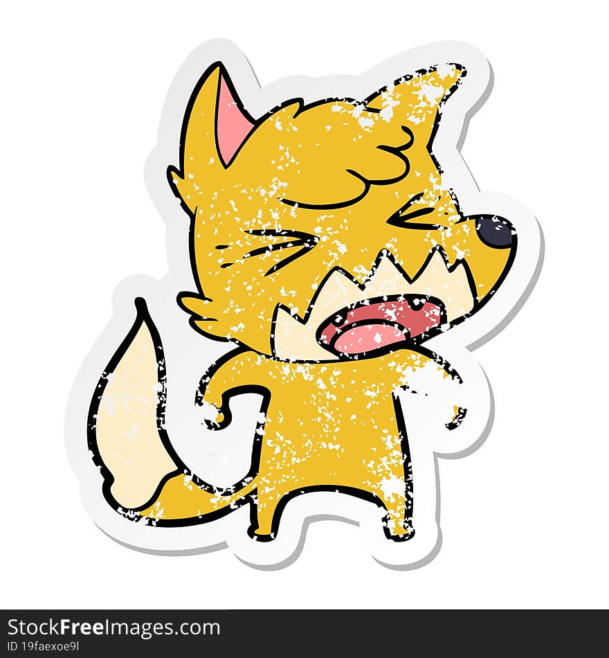 distressed sticker of a angry cartoon fox