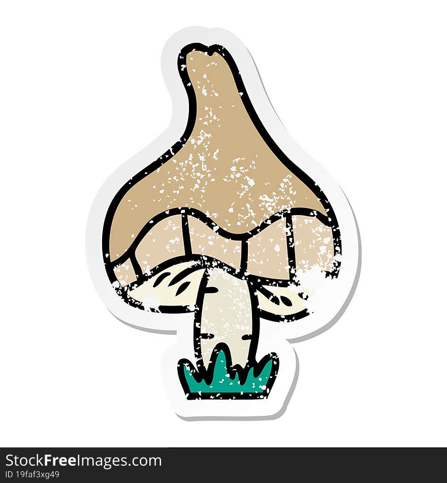 distressed sticker cartoon doodle of a single mushroom