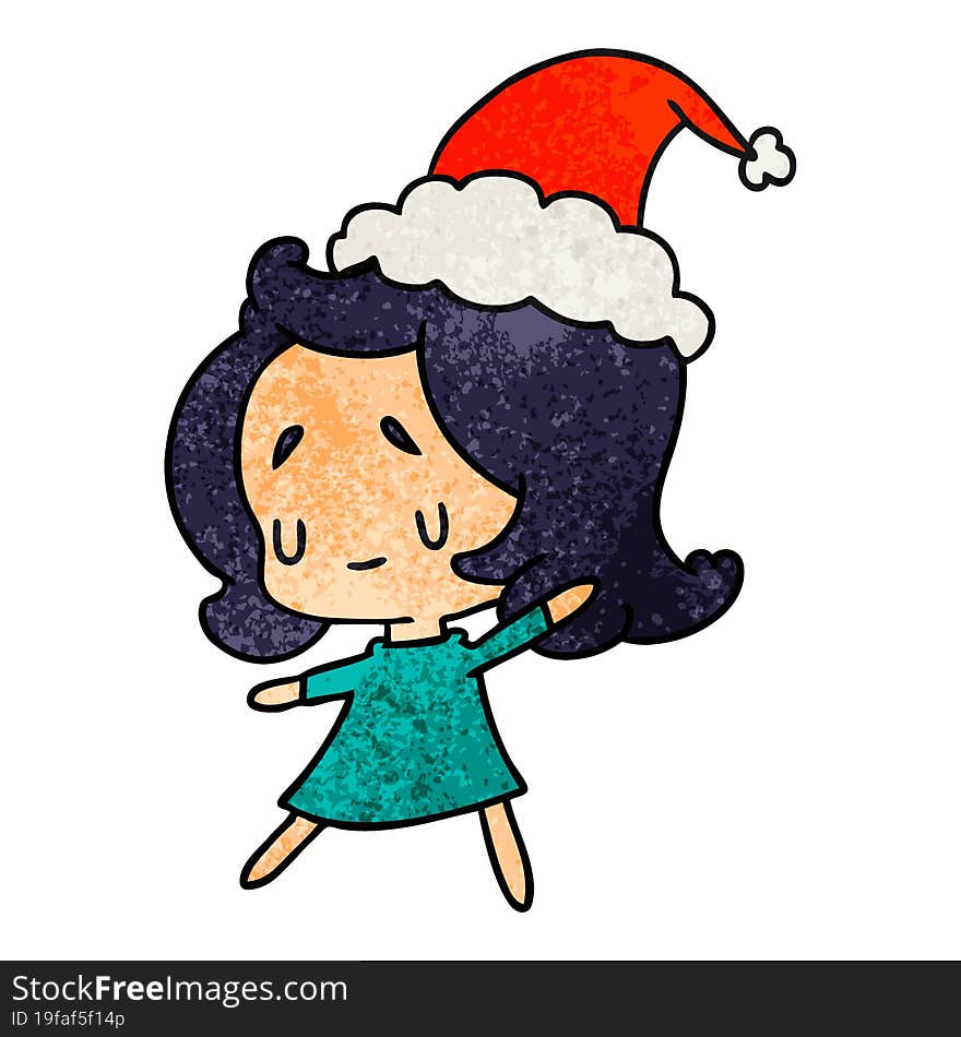 christmas textured cartoon of kawaii girl