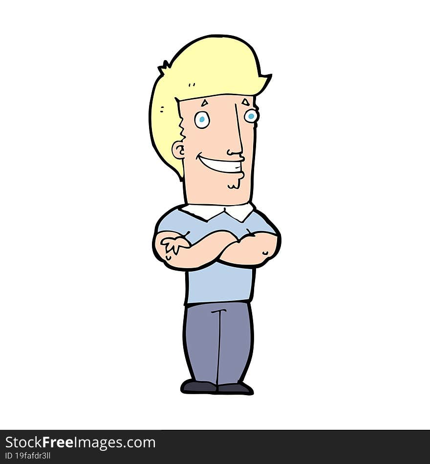 Cartoon Man With Folded Arms Grinning