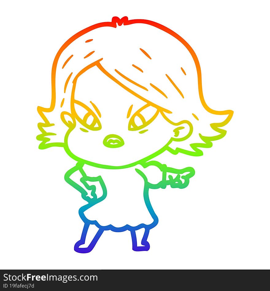 Rainbow Gradient Line Drawing Cartoon Stressed Woman