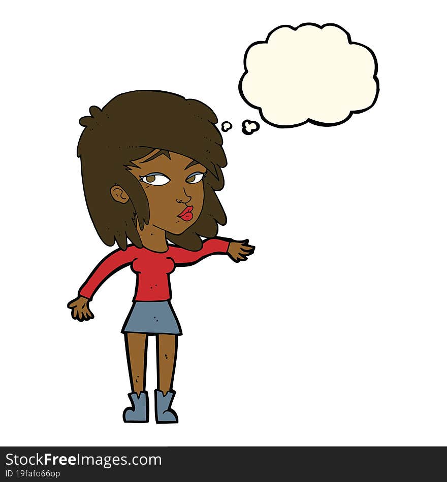 Cartoon Woman Playing It Cool With Thought Bubble