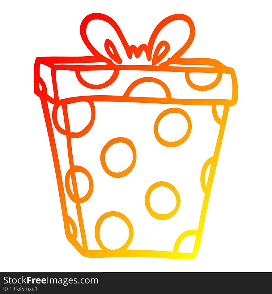 warm gradient line drawing of a cartoon gift wrapped present