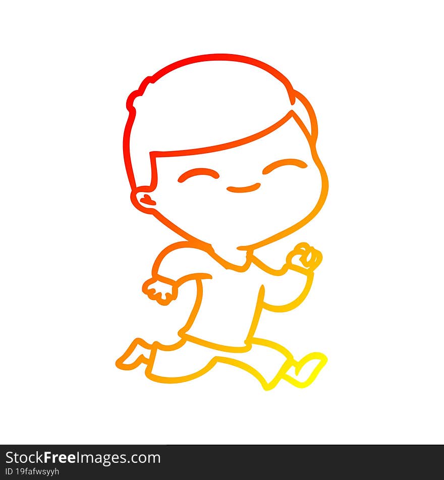 warm gradient line drawing of a cartoon smiling boy running