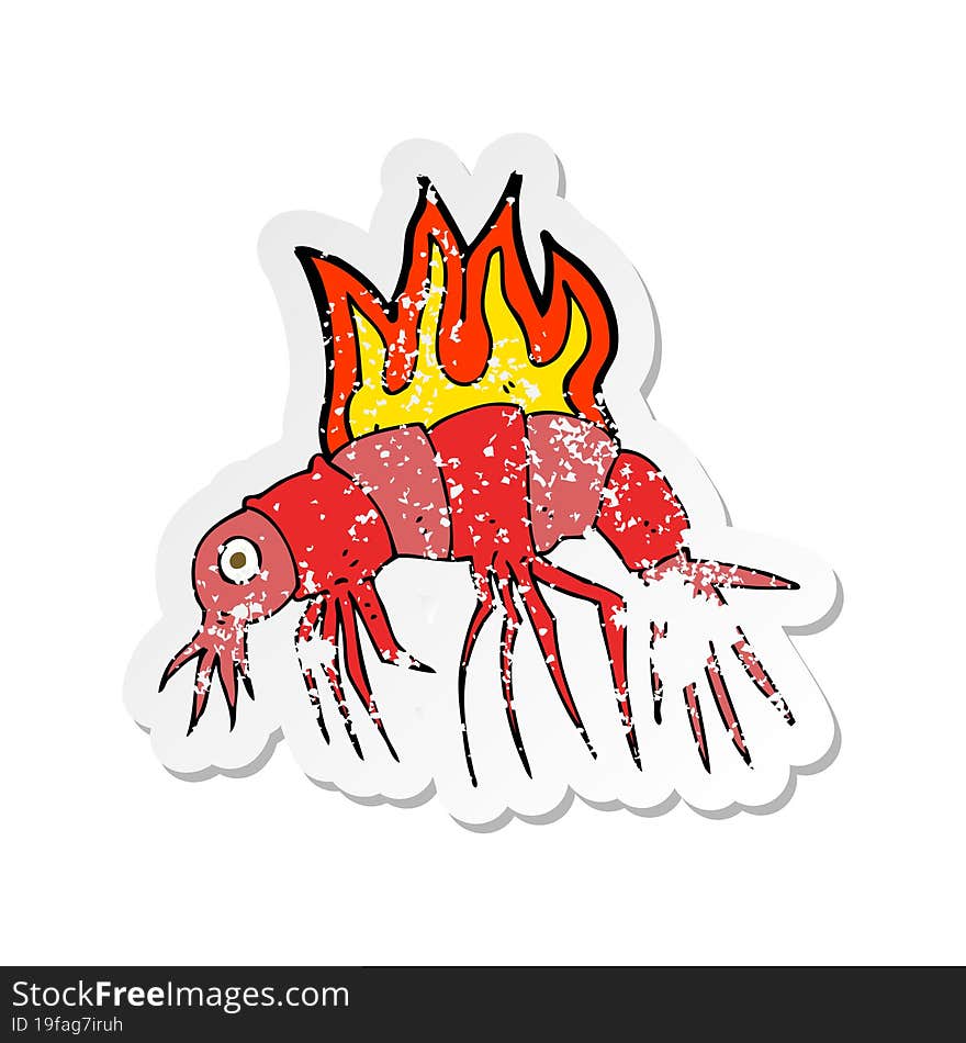 retro distressed sticker of a cartoon hot shrimp