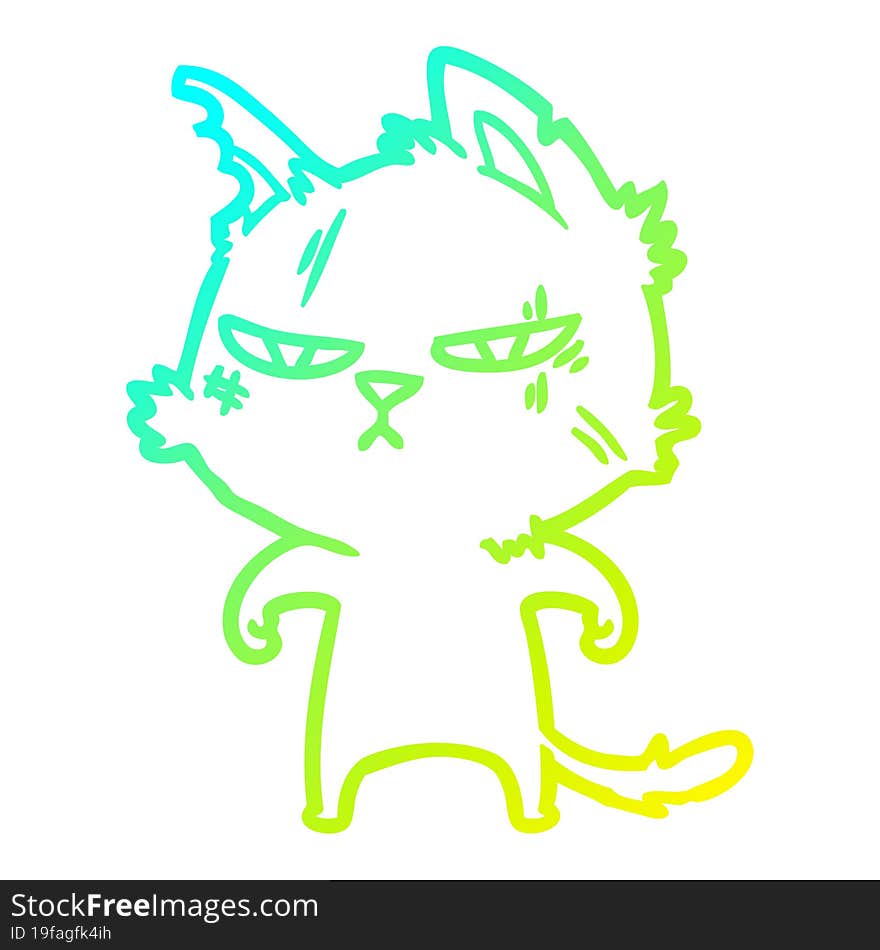 Cold Gradient Line Drawing Tough Cartoon Cat