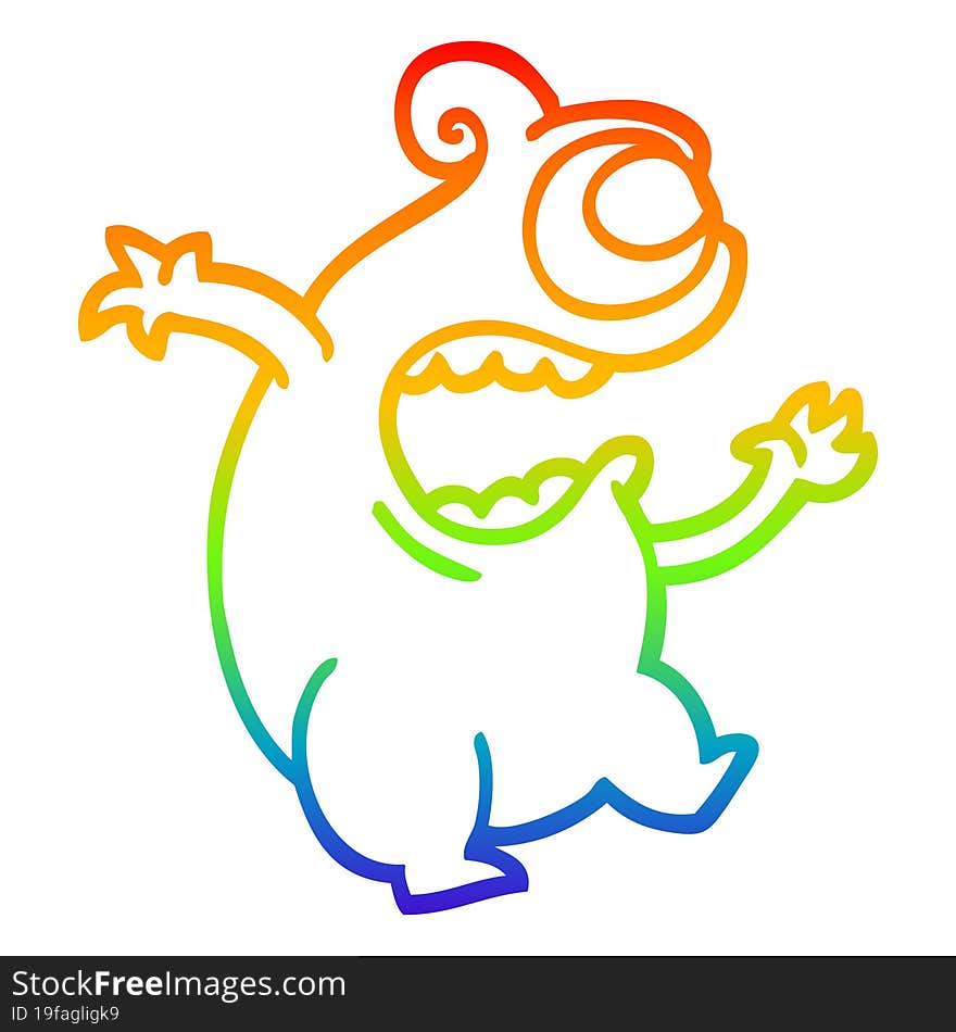 rainbow gradient line drawing of a cartoon green alien