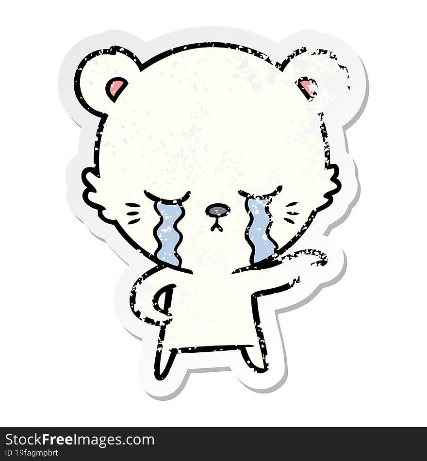 Distressed Sticker Of A Crying Cartoon Polarbear