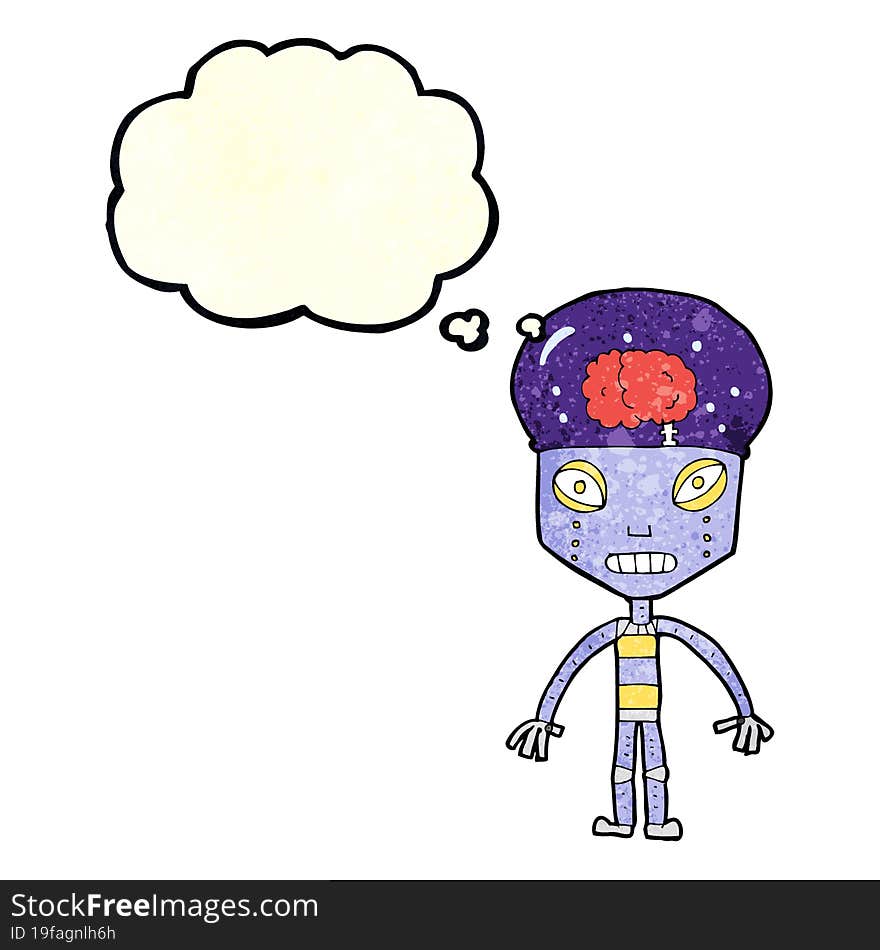 cartoon weird robot with thought bubble