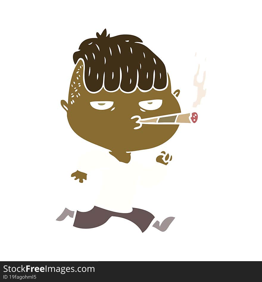 flat color style cartoon man smoking whilst running